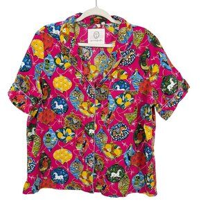 PrintFresh Deck the Halls Pink Multicolor Pajama Top Animal Print Size Large